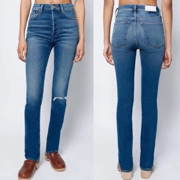 Re/Done 80s Slim Straight Jeans in Dark Worn 26